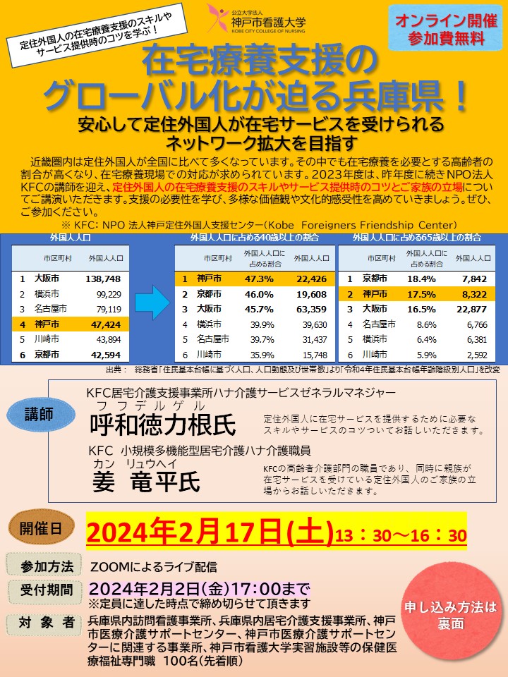 【研修案内】「在宅療養支援のグローバル化が迫る兵庫県！安心して定住外国人が在宅サービスを受けられるネットワーク拡大を目指す」